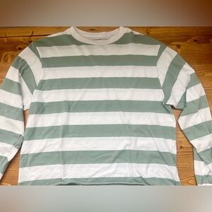 Brandy Melville Green and White Striped Long Sleeve Tee 100% cotton